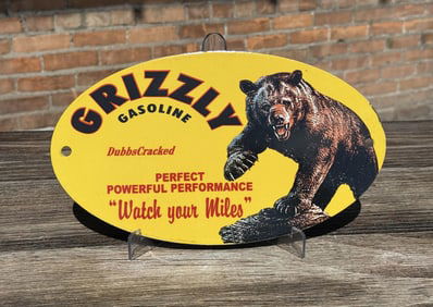Grizzly Gasoline Montana Porcelain Sign