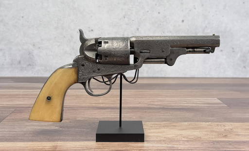 Civil War Confederate Engraved Colt Brevet Pistol: European Made Colt Copy, as made for the confederacy. Ivory grips. 5" barrel. Requires FFL Transfer, C&R not accepted.