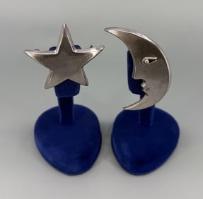 Taxco Mexico Sterling Silver Moon Star Brooch