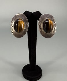 Navajo Sterling Silver Tigers Eye Earrings