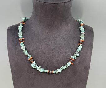 Navajo Turquoise Coral Bead Necklace