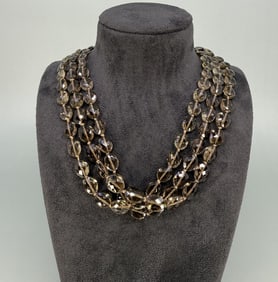 Smoky Topaz Bead Multi Strand Necklace