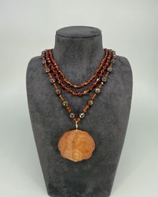 Chinese Carved Carnelian Seal Necklace