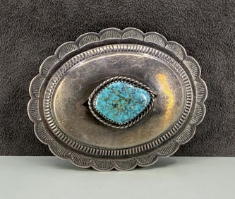 Navajo Sterling Silver Turquoise Belt Buckle