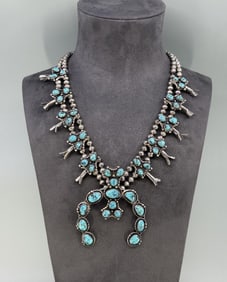 Navajo Sterling Silver Turquoise Squash Blossom