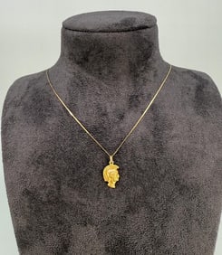 14K Gold Trojan Head Necklace