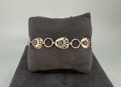 Navajo Sterling Malachite Bear Paw Bracelet