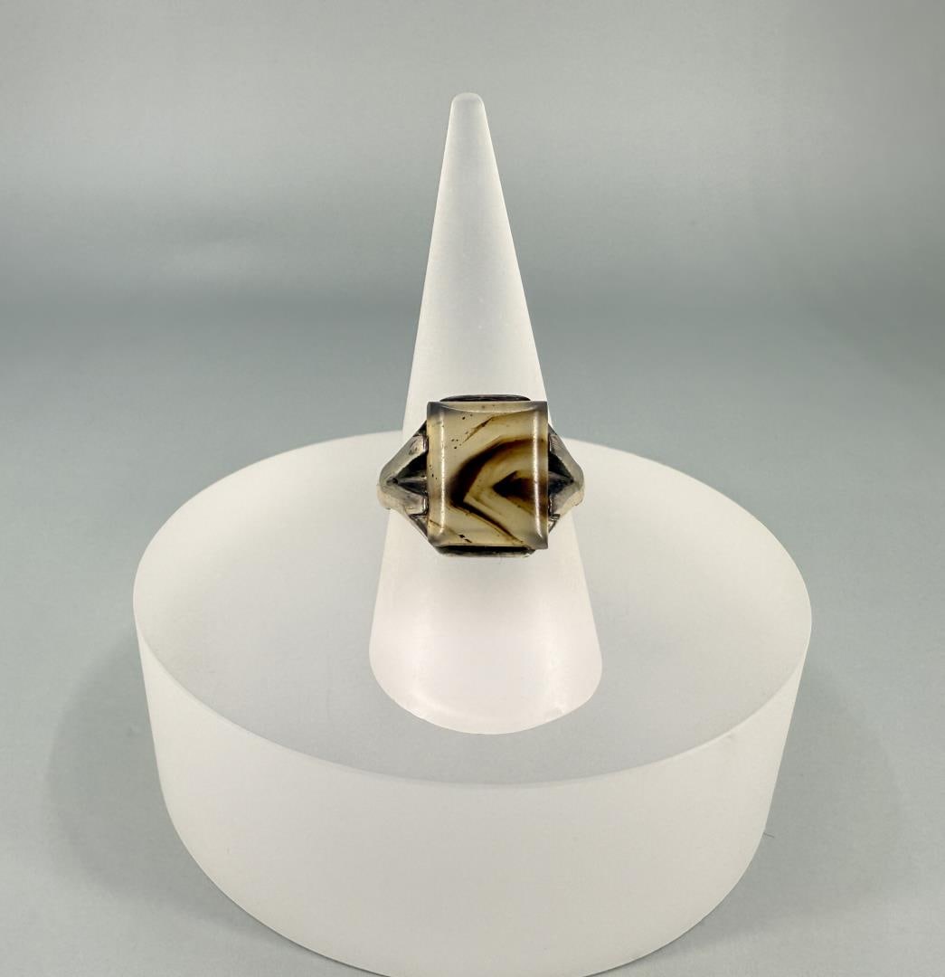 Missouri River Montana Sterling Silver Agate Ring: Size 11 1/2.