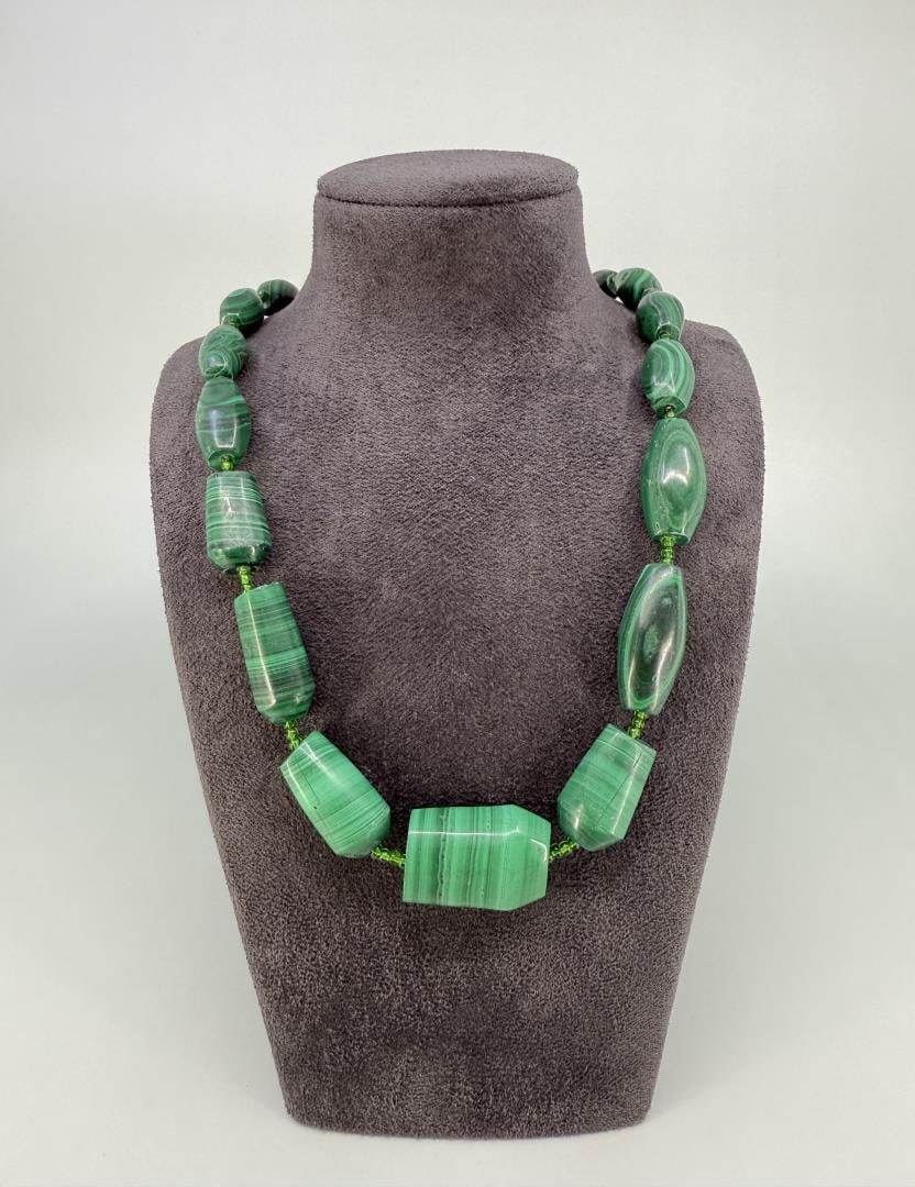 Chunky Malachite Necklace: 10 3/8" long closed.