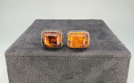 Fischland .835 Silver Amber Cuff Links