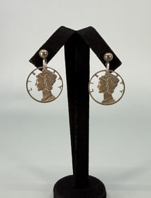Carved Mercury Dime Earrings