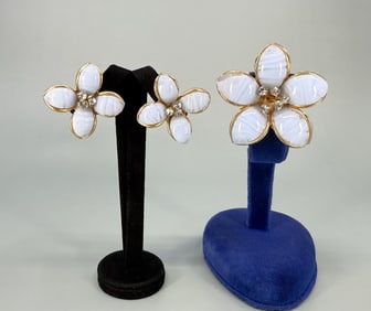 Flower Rhinestone Costume Brooch and Earrings