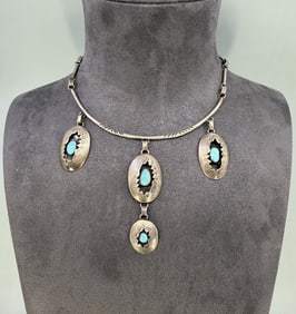 Navajo Sterling Turquoise Shadowbox Necklace