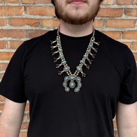 Navajo Sterling Silver Turquoise Squash Blossom