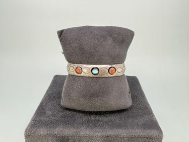 Navajo Sterling Turquoise Coral Bracelet
