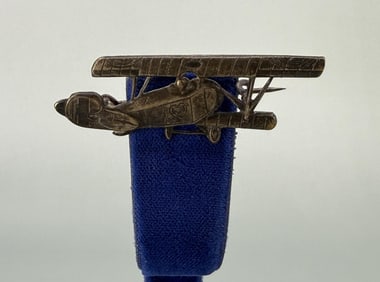 Silver Plate Bi Plane Airplane Brooch