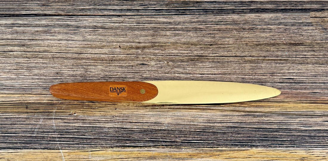 Mid Century Dansk Brass Teak Letter Opener: 10" long.