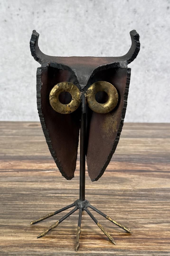 Gino Bushini Mid Century Brutalist Metal Owl: 9" tall.