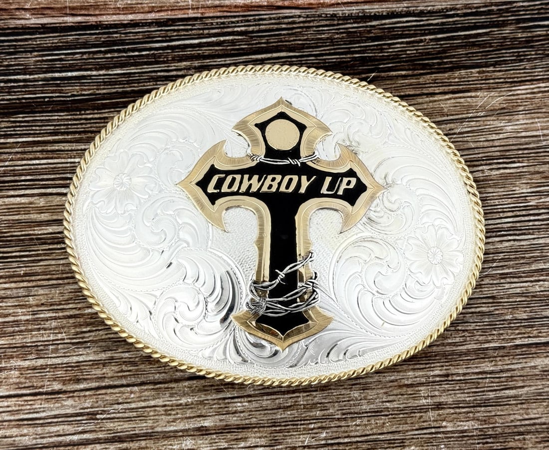 Montana Silversmiths Cowboy Belt Buckle: 3 3/4" by 5"