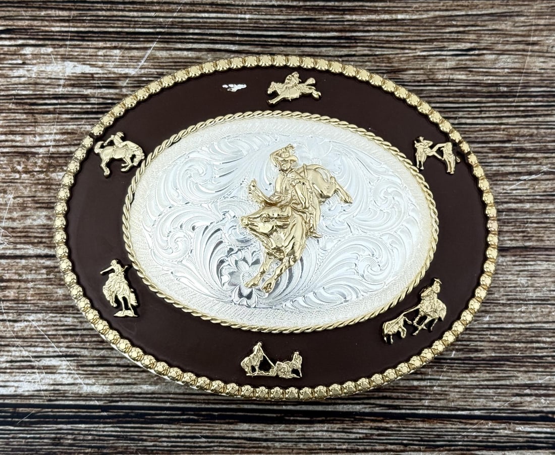 Montana Silversmiths Cowboy Belt Buckle: 3 3/4" by 5".