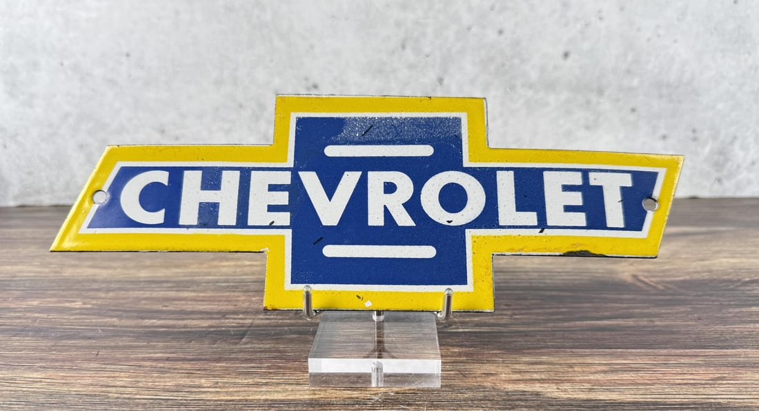 Porcelain Chevrolet Emblem Sign: Contemporary. 12" by 4 5/8"