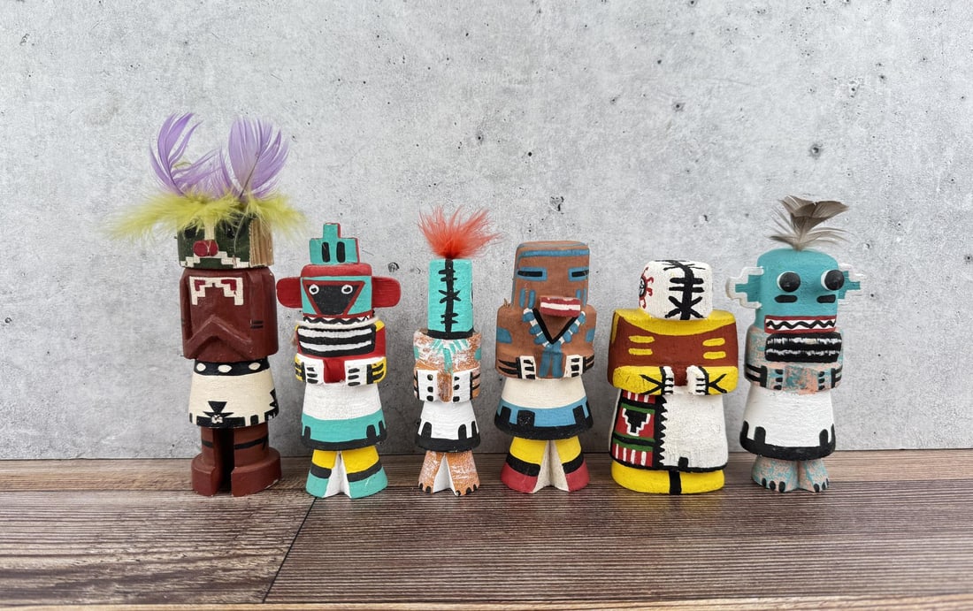 Collection of Hopi Indian Kachina Dolls: Nice grouping. Kachina dolls are extremely delicate, with fragile appendages, paint, and construction that are highly susceptible to damage during handling and transit. While we will take every reason