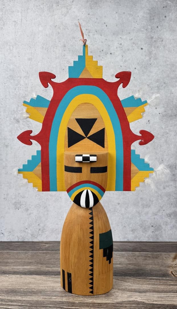 Hopi Indian Kachina Doll: 26 3/8" tall. Kachina dolls are extremely delicate, with fragile appendages, paint, and construction that are highly susceptible to damage during handling and transit. While we will take every reasona