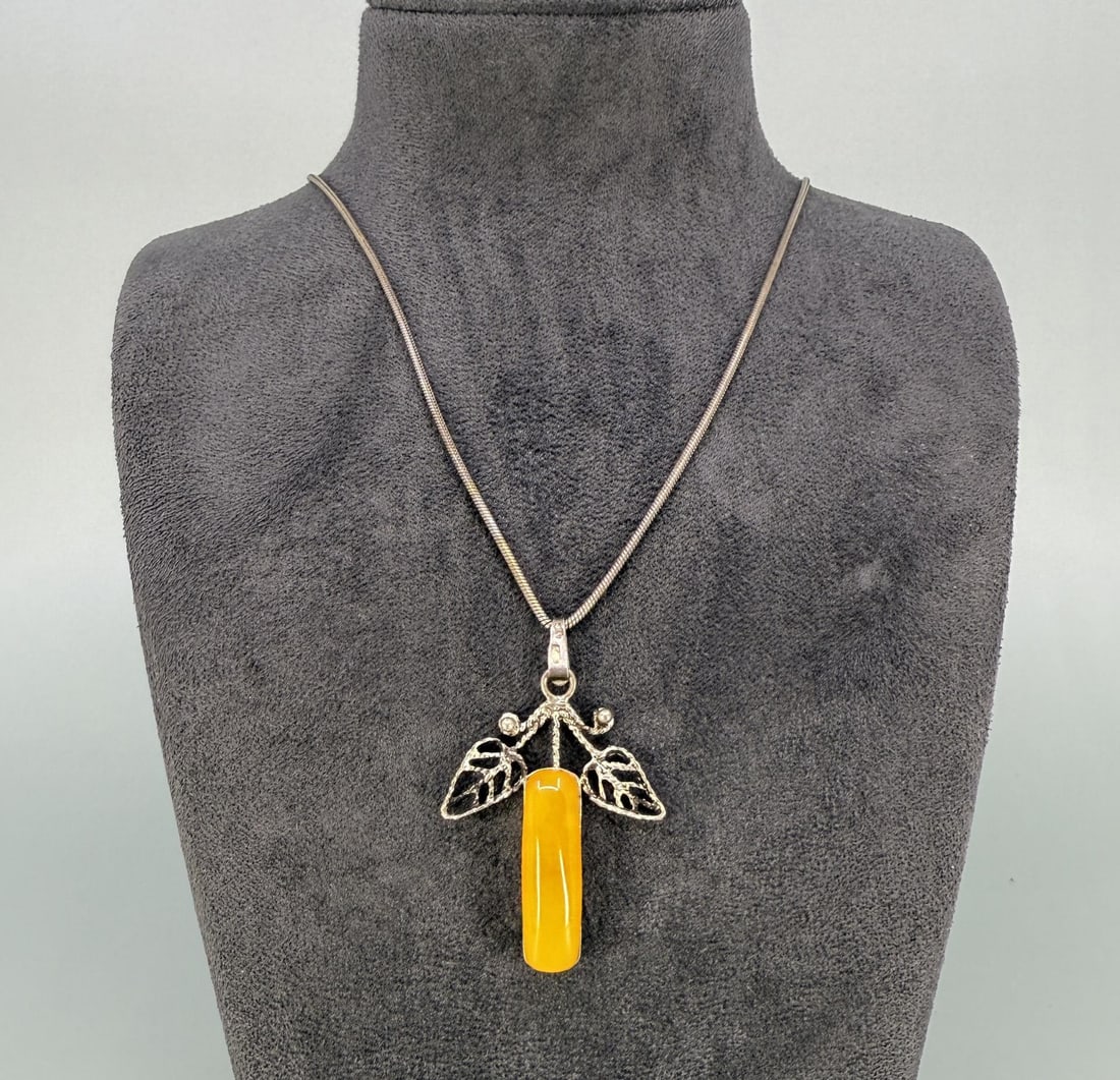 Russian Baltic Butterscotch Amber Silver Necklace (1 of 5)