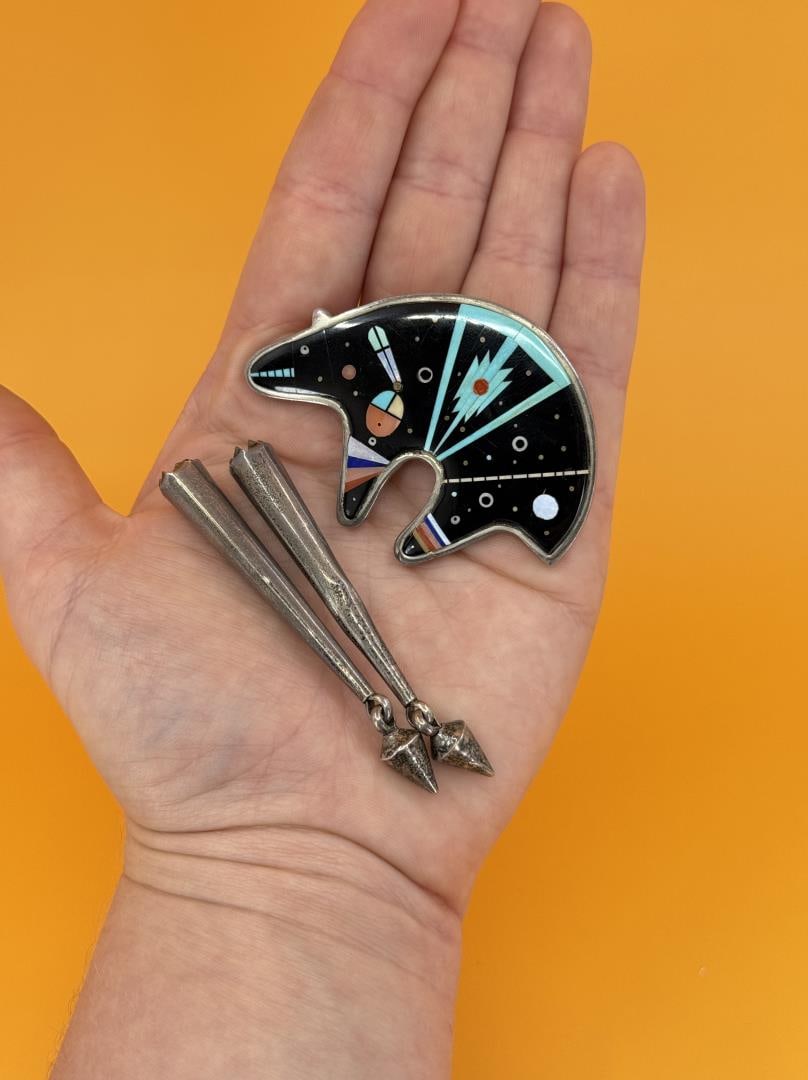 Ervin Tsosie Navajo Sterling Inlaid Bear Bolo Tie (1 of 4)