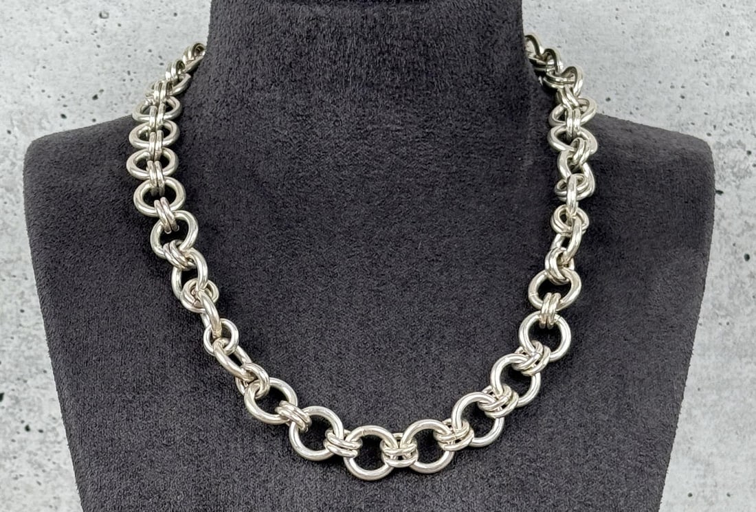 Sterling Silver Chain Link Necklace: 8" long closed. 60.5 grams.
