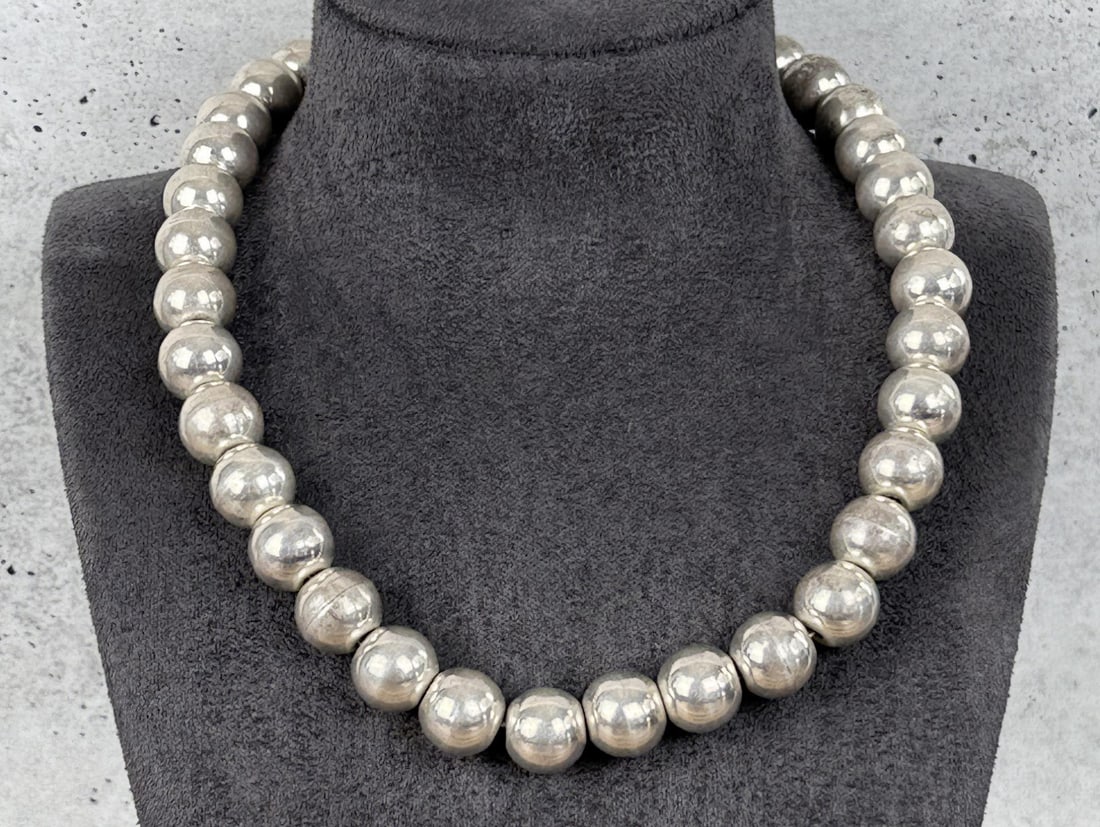 Taxco Mexico Sterling Silver Ball Bead Necklace (1 of 5)