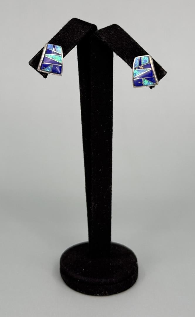 Zuni Inlaid Sterling Silver Opal Earrings (1 of 4)