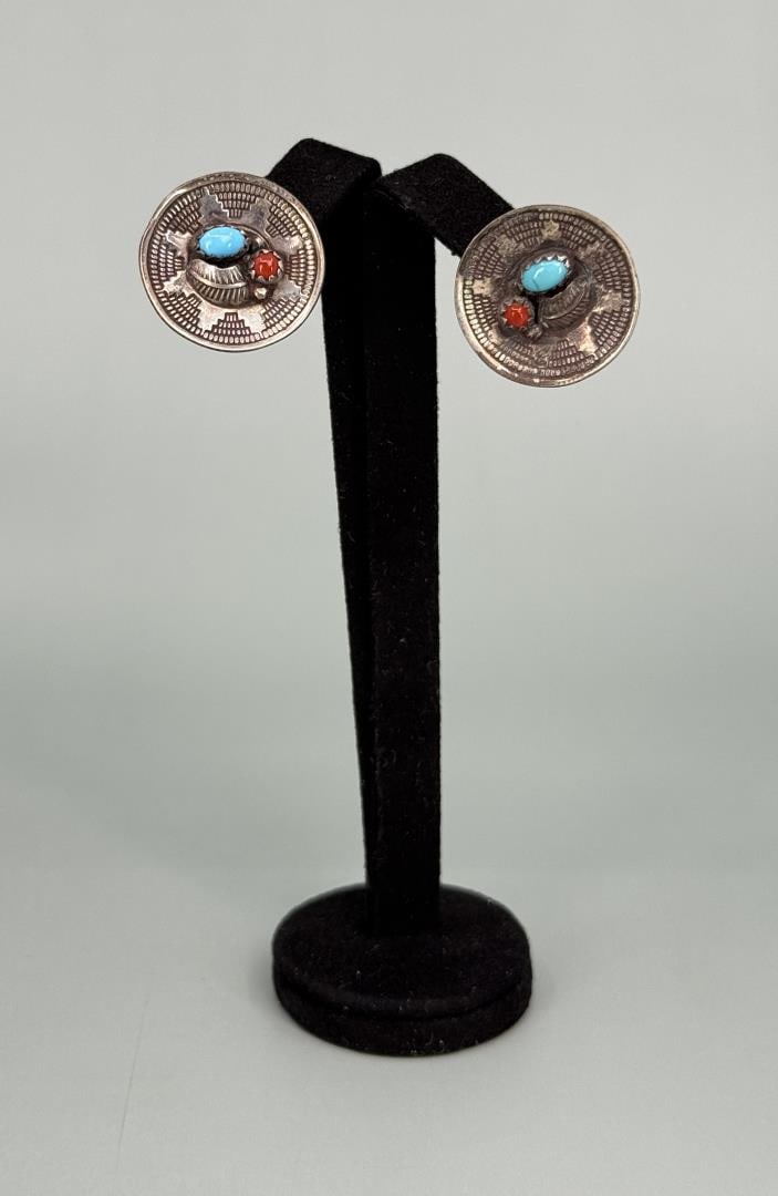 Navajo Wedding Basket Sterling Silver Earrings (1 of 3)