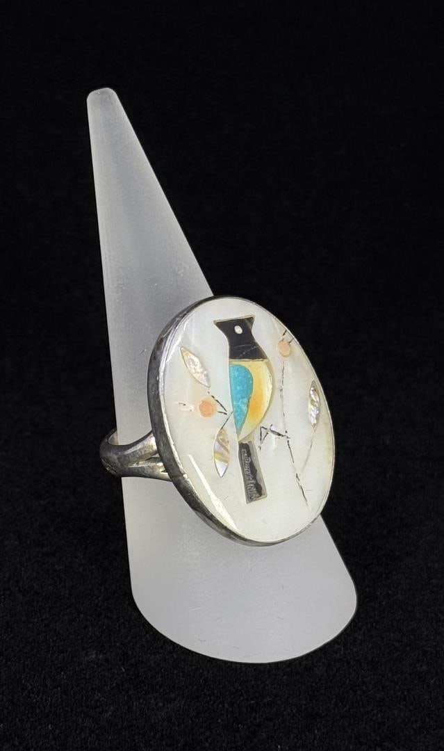 Zuni Inlaid Sterling Silver Bird Ring (1 of 5)