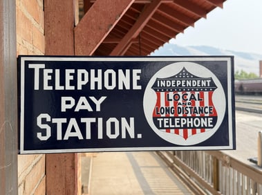 Telephone Pay Station Porcelain Flange Sign