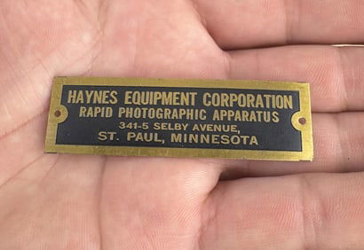 Haynes Photographic Equipment Plaque