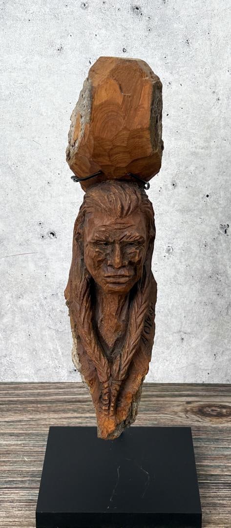 Montana Cottonwood Indian Carving A. Oliver: 9 1/4" long.