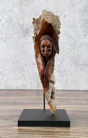 Montana Cottonwood Indian Carving A. Oliver