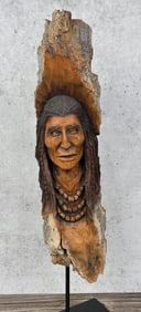 Montana Cottonwood Indian Carving A. Oliver