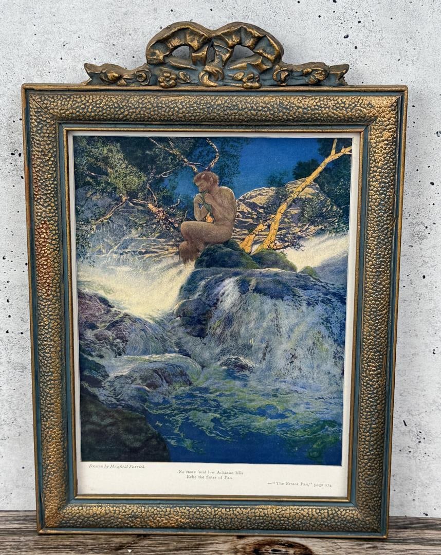 Maxfield Parrish The Errant Pan Print: 10 1/2" by 7 3/8" framed.