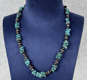 Navajo Sterling Silver Turquoise Bead Necklace