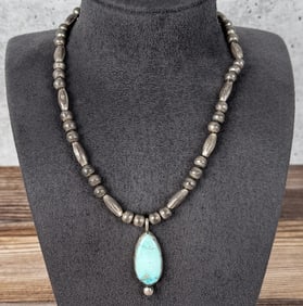 Navajo Sterling Turquoise Bench Bead Necklace