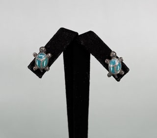 Zuni Inlaid Sterling Turquoise Turtle Earrings