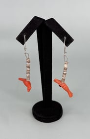 Zuni Heishi Bird Fetish Coral Earrings