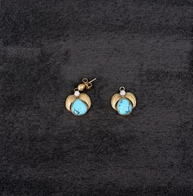 Navajo 14k Gold Diamond Turquoise Earrings
