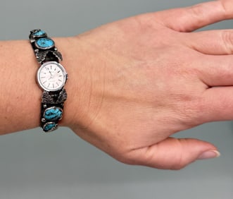 Navajo Sterling Silver Turquoise Watch Band Tips