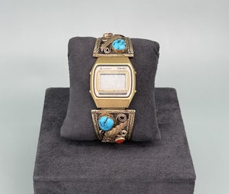 Navajo Gold Sterling Coral Turquoise Watch Tips