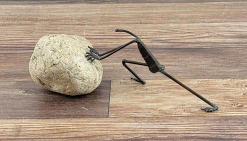 Mid Century Sisyphus Pushing Rock Sculpture