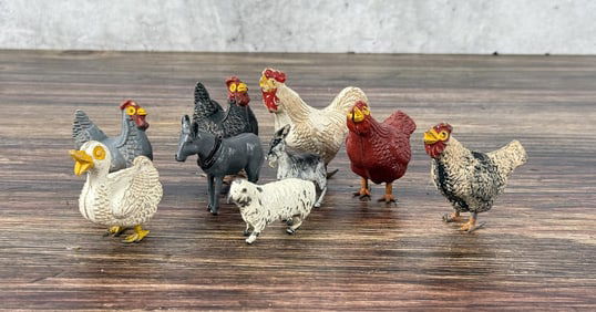 Antique Cast Metal Farm Animals Chickens