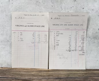 Virginia City Alder Stage Line Montana Billheads